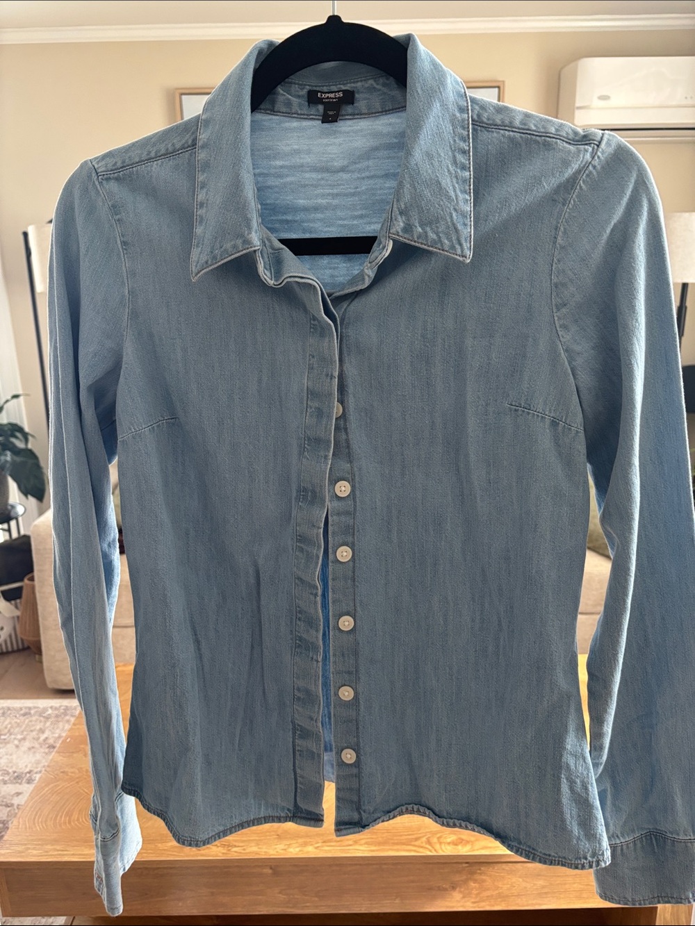 Express Light Blue Denim Button-Down Shirt - Women's